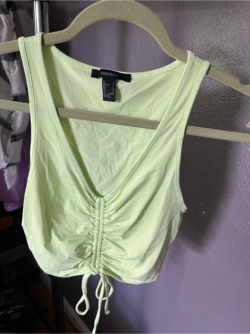 Forever 21 Light Green Ruched Drawstring Crop Tank